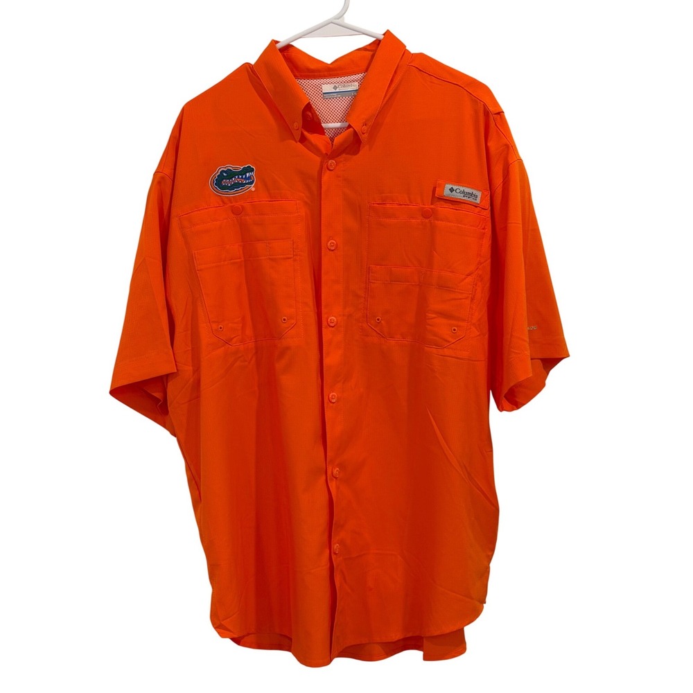 Columbia PFG Florida Gators Mens Large Orange Fishing Shirt Short Sleeve Ripstop